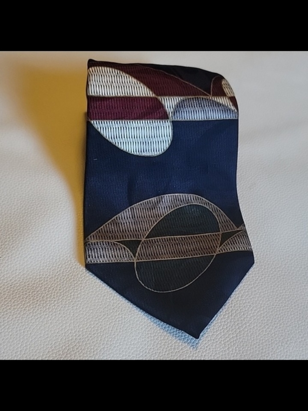 Albert Nipon Silk Tie Navy Burgundy Geometric Abstract Print